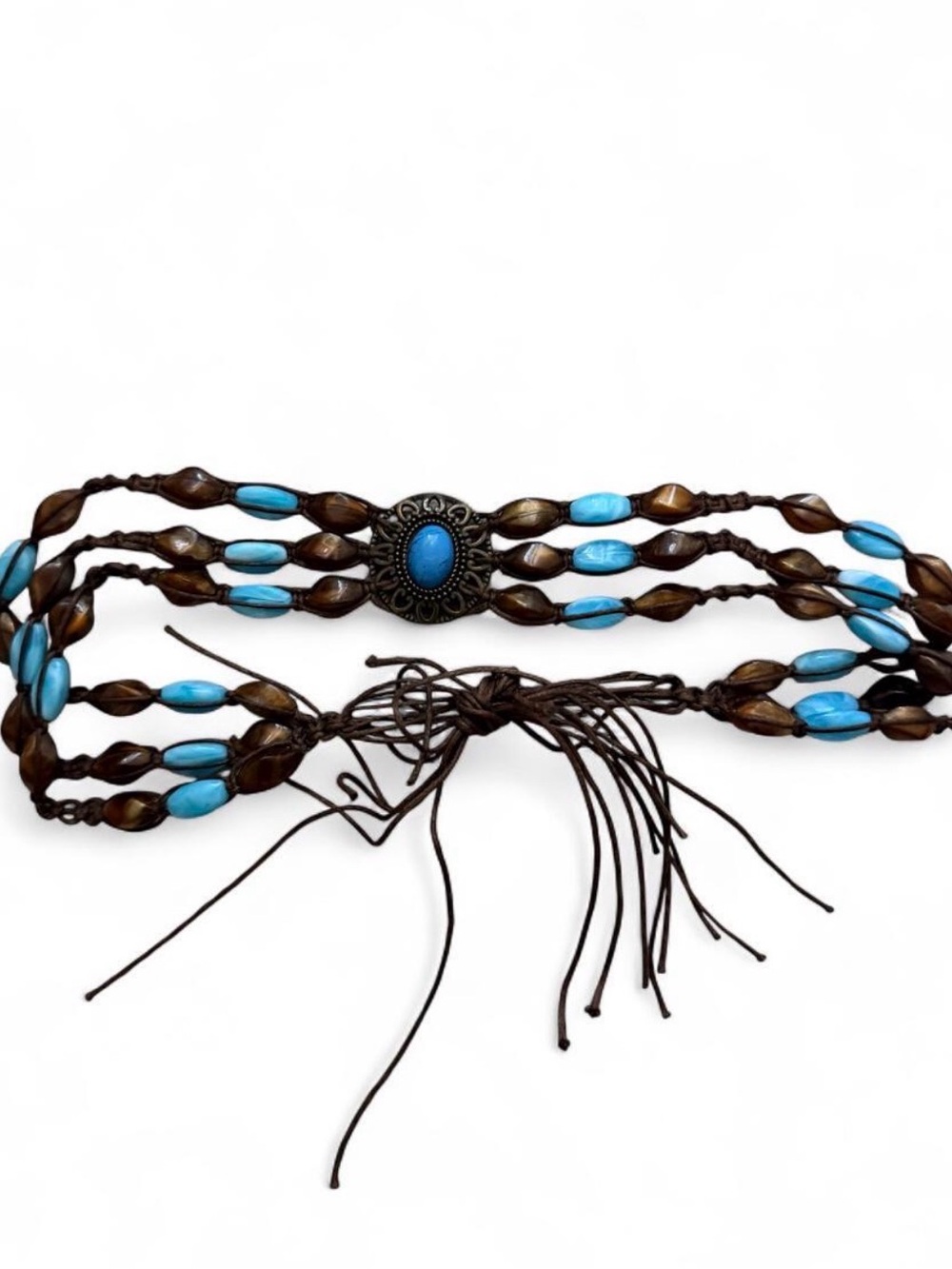 Turquoise Beaded Multi-Strand Waist Belt with Bronze Accent